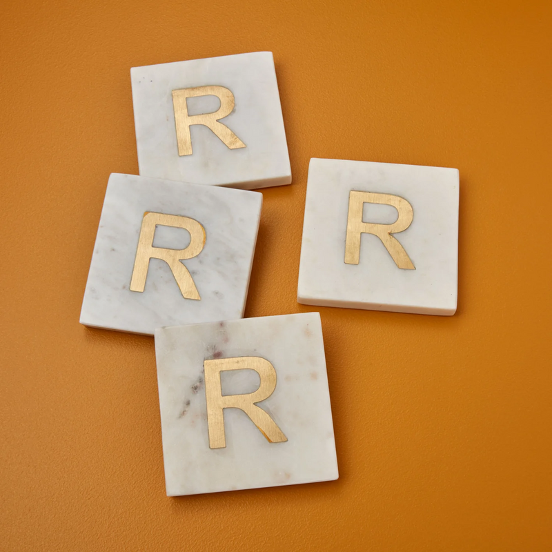 Verona Marble Monogram Coasters Set of 4 - Letter R - Home Works