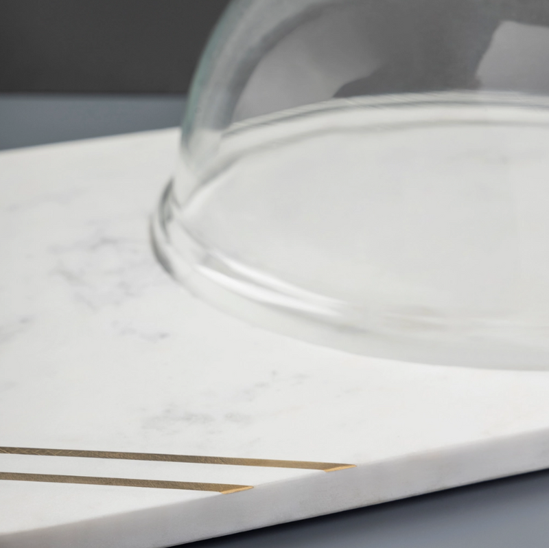 Bavaria Marble Cheese Board with Glass Cloche - Home Works