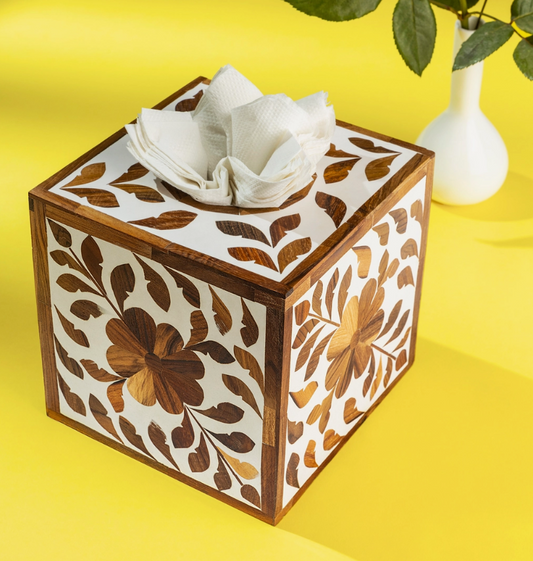Jodhpur Wood Inlay Decorative Tissue Box Cover - Home Works