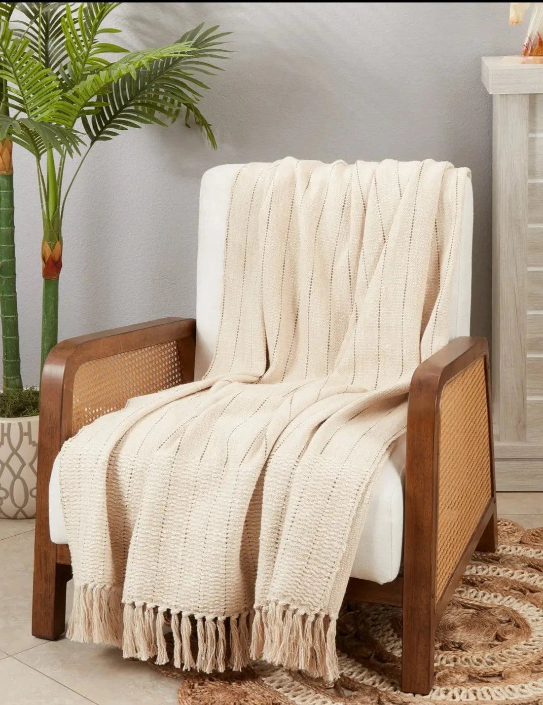 Rustic Stripe Throw Blanket with Fringe - Home Works