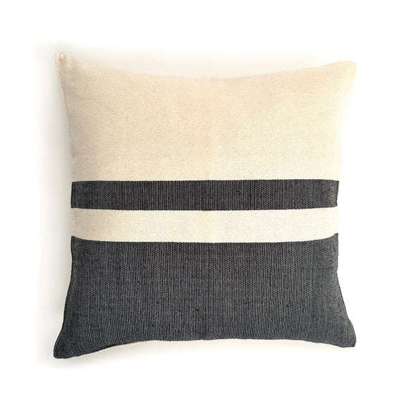 Woven Block Pillow Case - Natural with Black 20 x 20 - Home Works
