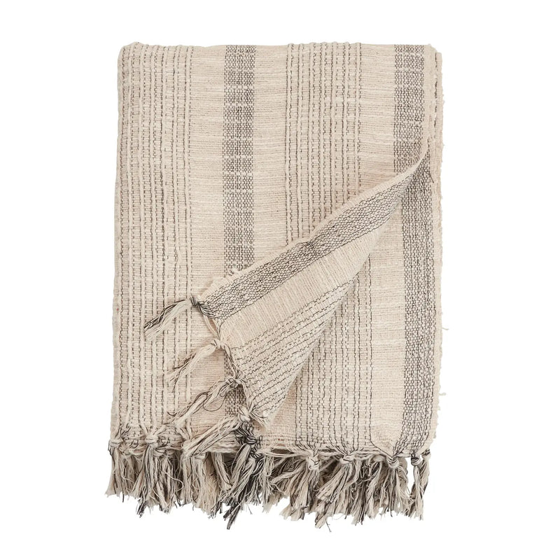 Ivory Striped Woven Throw - Home Works