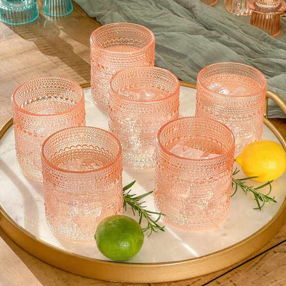 10oz Beaded Rose Gold Old Fashion Drinking Glasses Set of 6 - Home Works