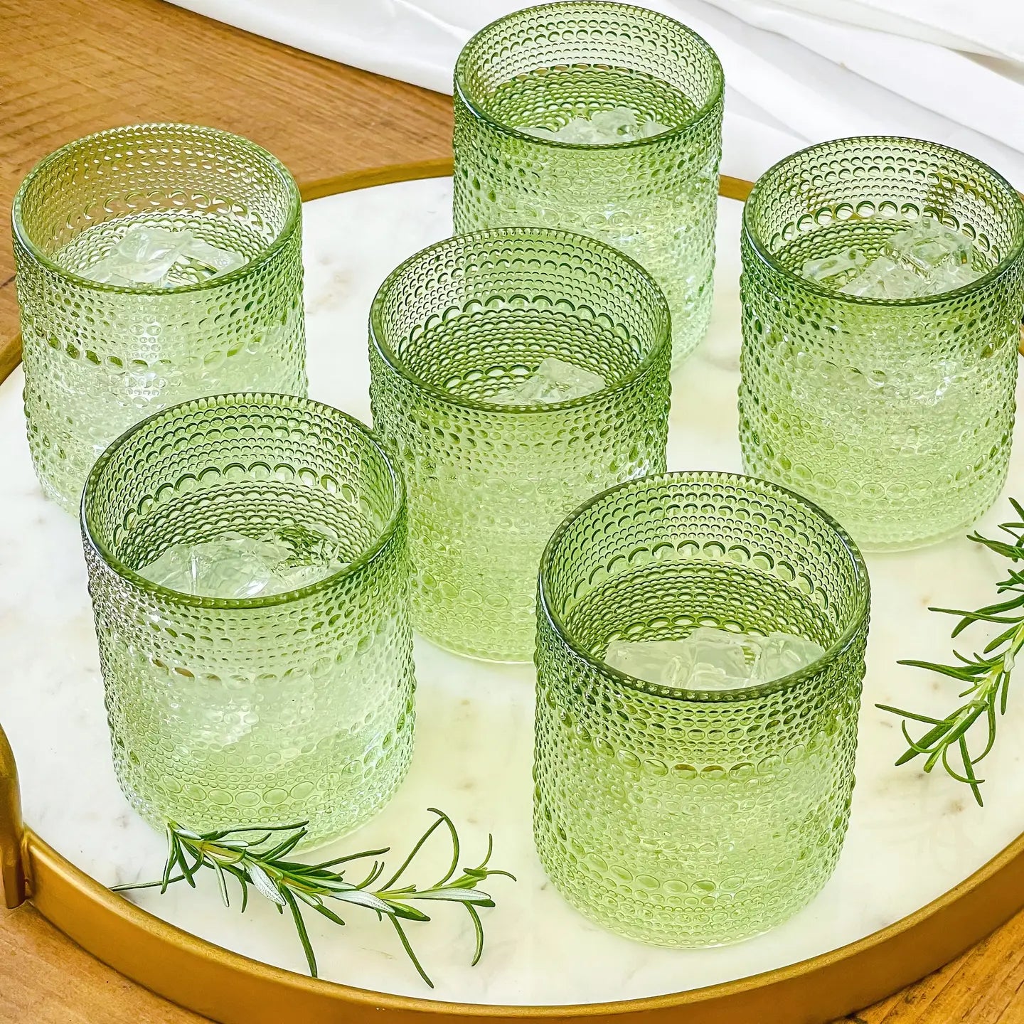 10oz Beaded Sage Green Old Fashion Drinking Glasses Set of 6 - Home Works