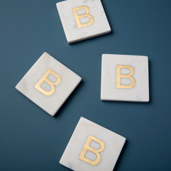 Verona Marble Monogram Coasters Set of 4 - Letter B - Home Works