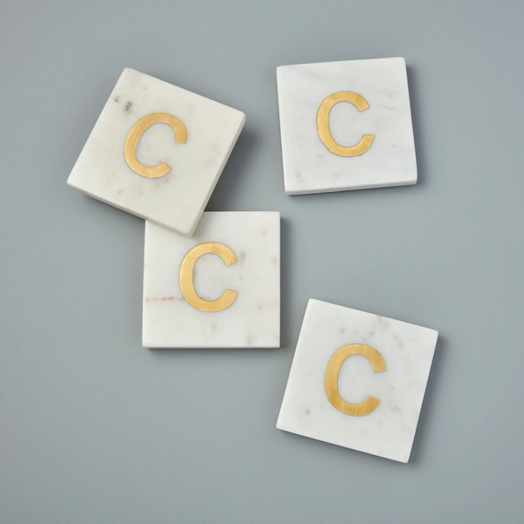 Verona Marble Monogram Coasters Set of 4 - Letter C - Home Works