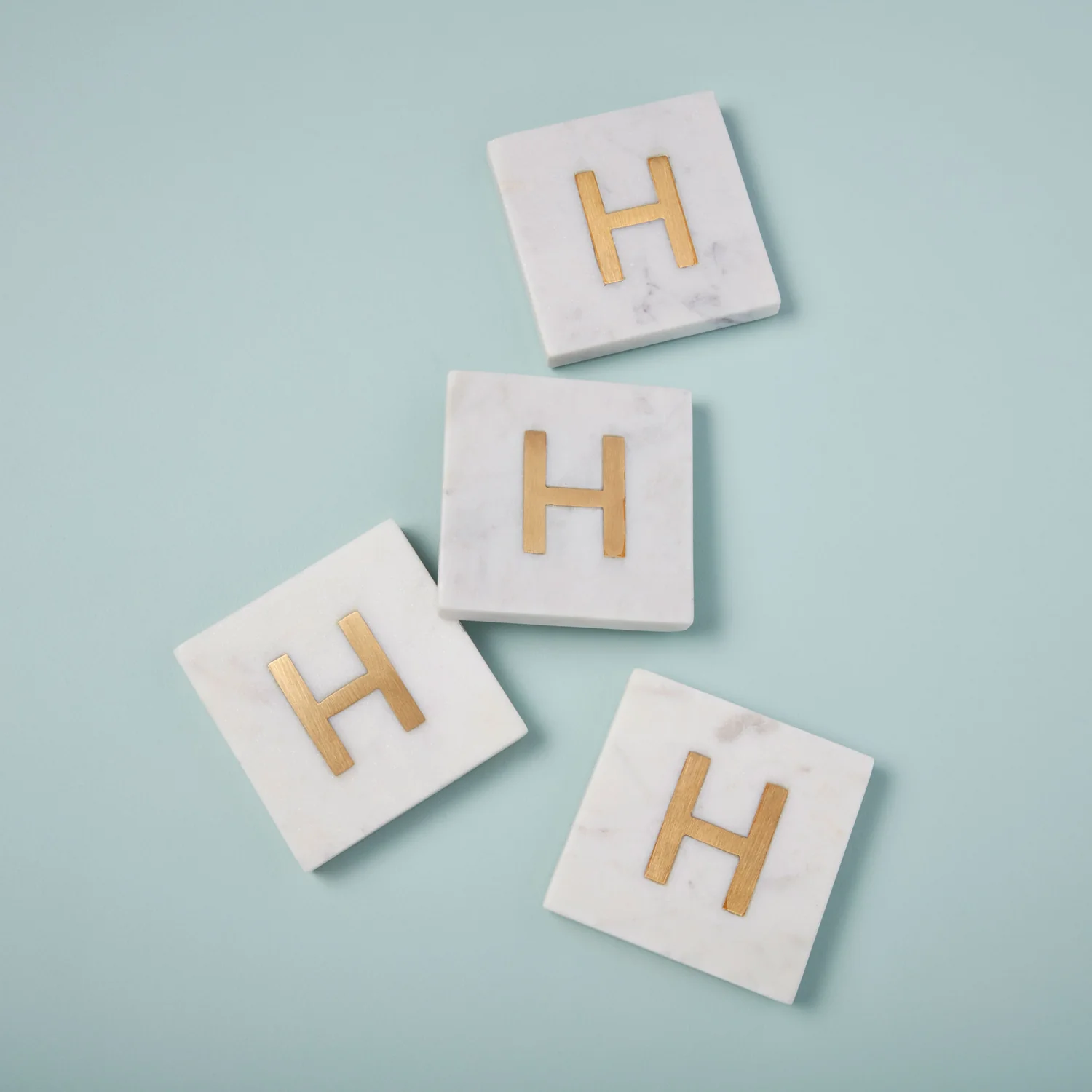 Verona Marble Monogram Coasters Set of 4 - Letter H - Home Works