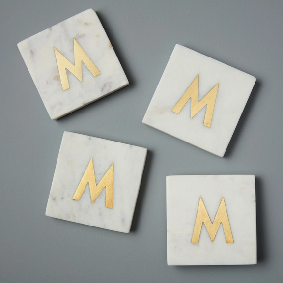 Verona Marble Monogram Coasters Set of 4 - Letter M - Home Works