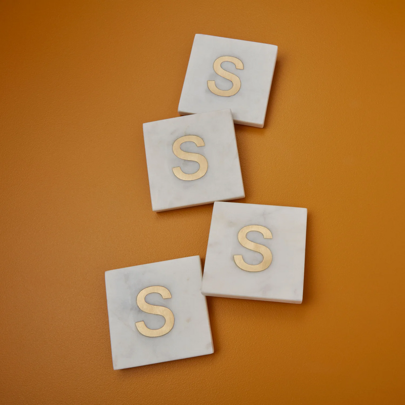 Verona Marble Monogram Coasters Set of 4 - Letter S - Home Works