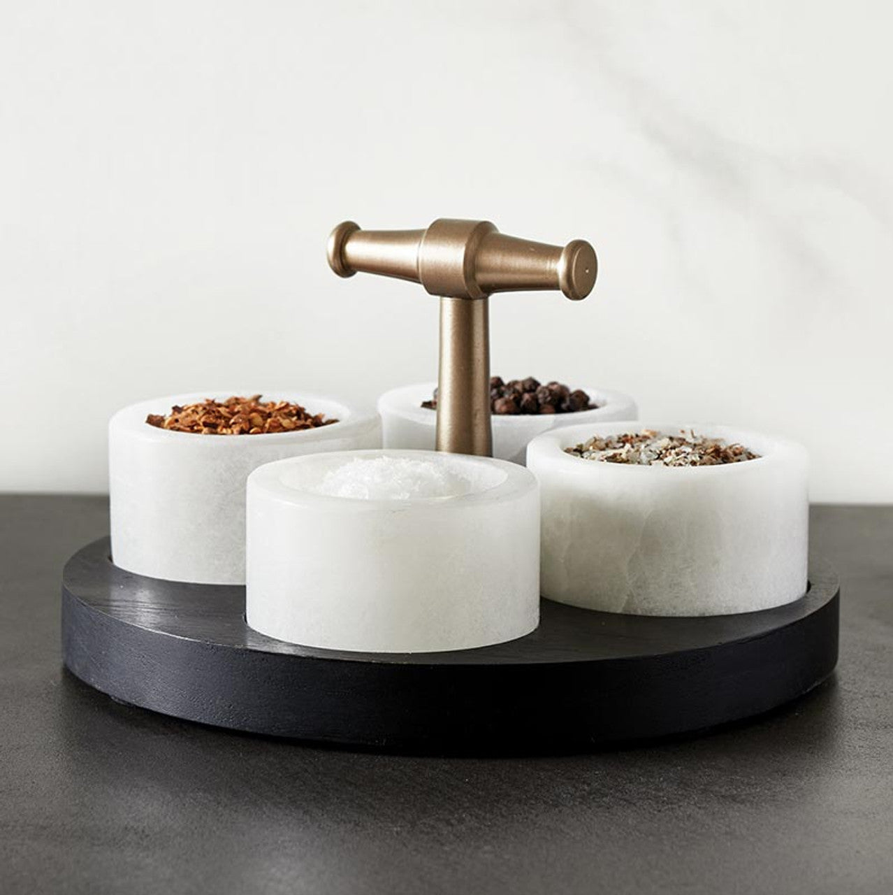 Wood + Alabaster Condiment Stand - Home Works