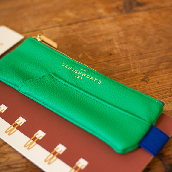 Vegan Leathr Pouch Grn/Navy - Home Works