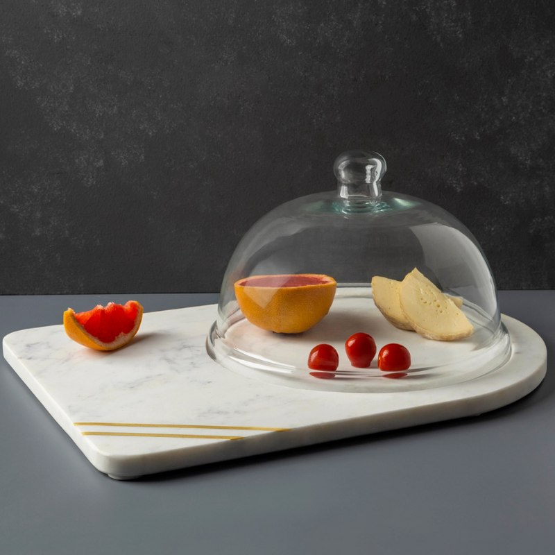 Bavaria Marble Cheese Board with Glass Cloche - Home Works