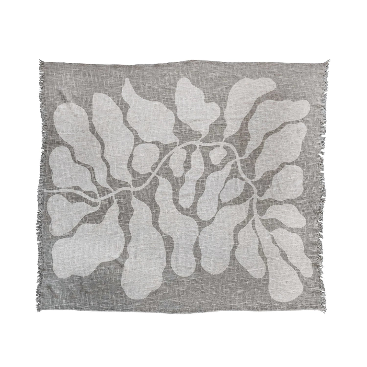 Natural Cotton Slub Throw with Botanical Print & Fringe - Home Works