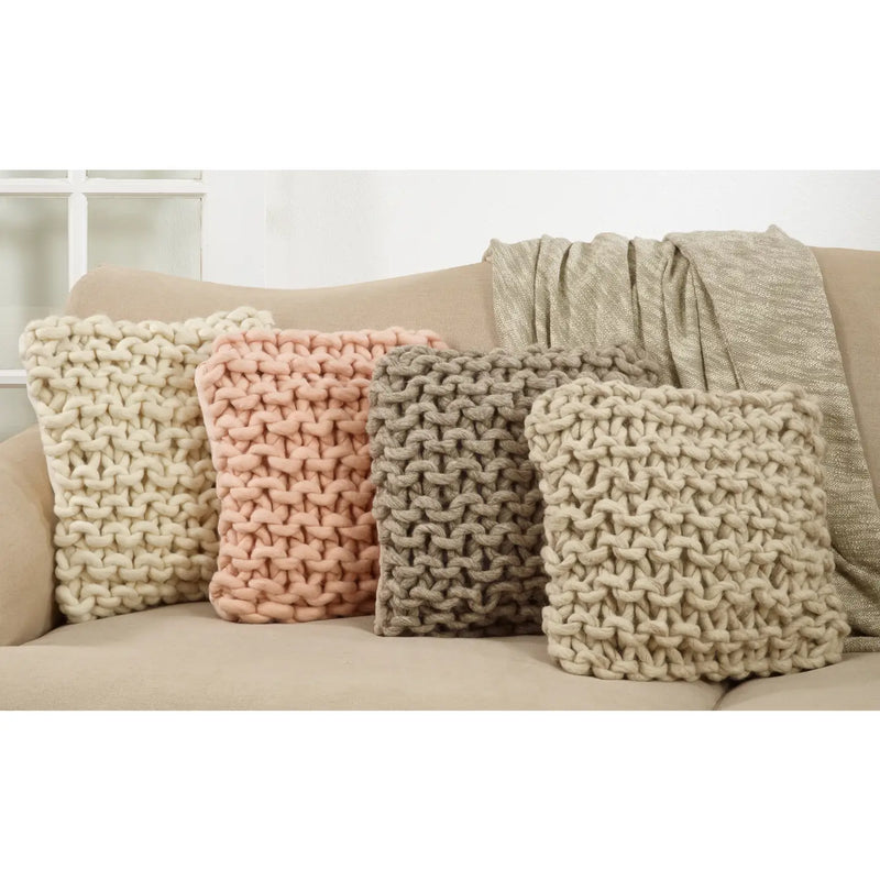 Chunky Cable Knit Wool Pillow Fog - Home Works