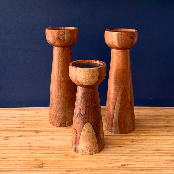 Wood Pillar Candle Holders - Set of 3 - Home Works