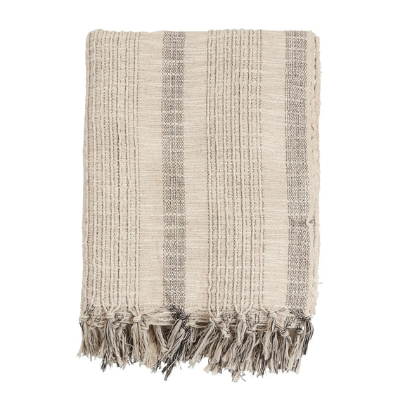 Ivory Striped Woven Throw - Home Works