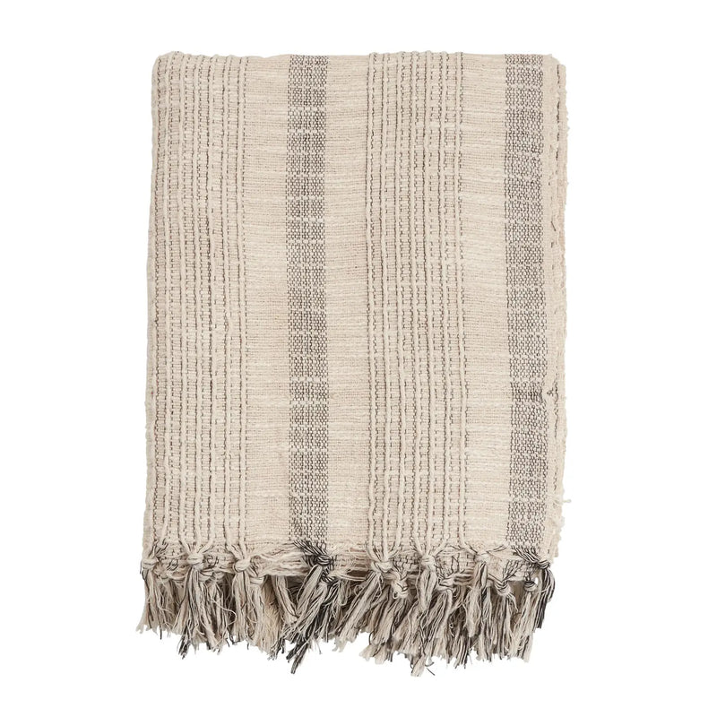 Ivory Striped Woven Throw - Home Works