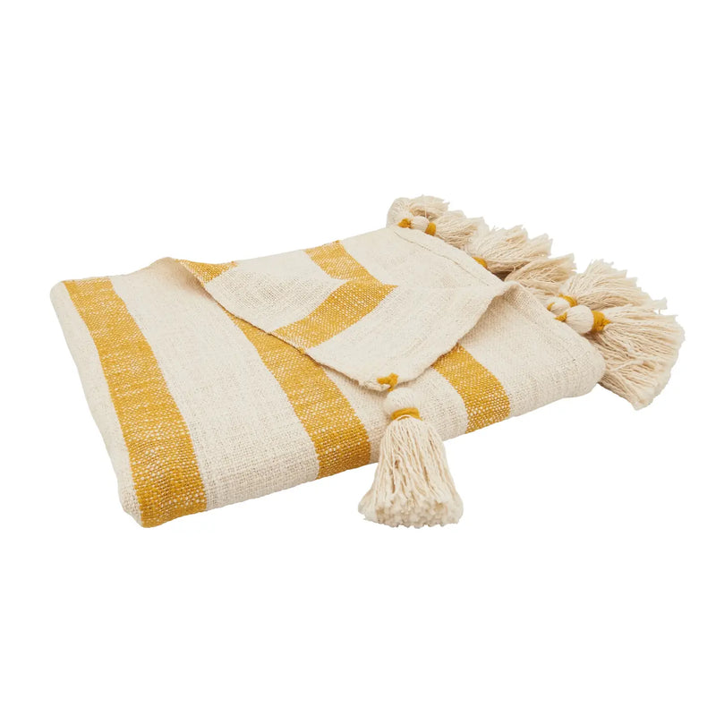 Mustard Stripe Tassel Throw - Home Works