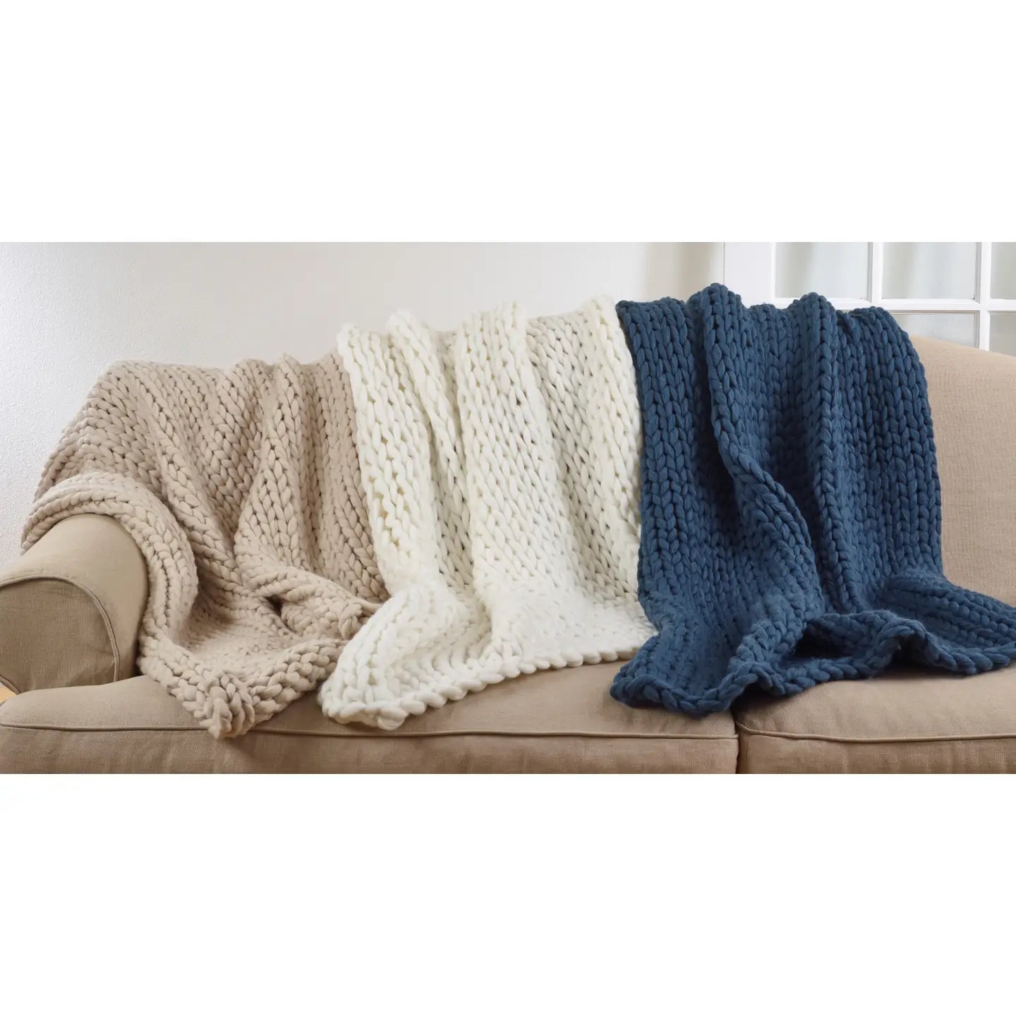 Chunky Knit Throw Ocean Blue - Home Works