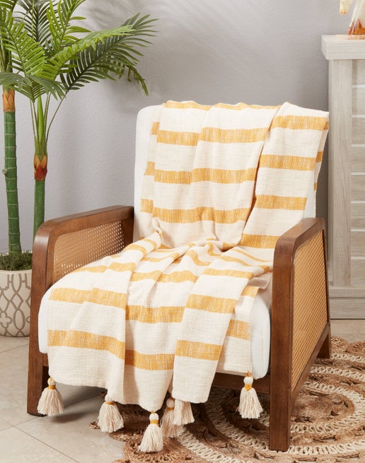 Mustard Stripe Tassel Throw - Home Works