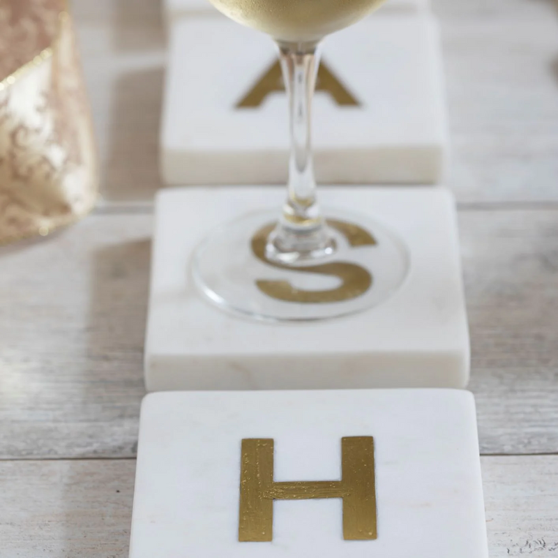 Verona Marble Monogram Coasters Set of 4 - Letter H - Home Works