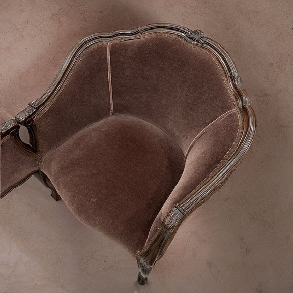 Antique Victorian Era Tete a Tete Mohair Conversation Chair - Home Works